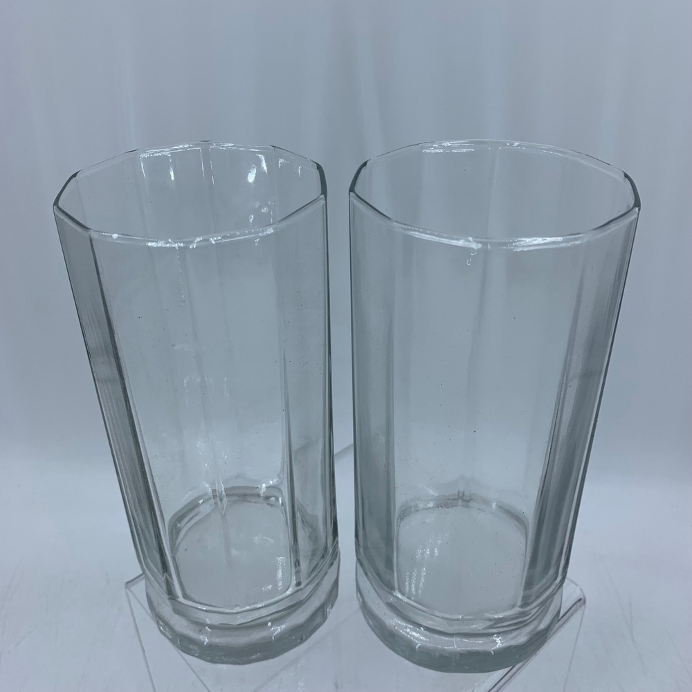 Vtg Anchor Hocking Essex Clear Glass 10 Panel Highball Tumblers Octagonal Footed